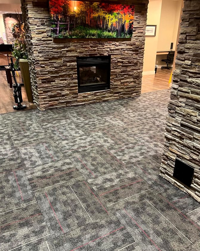 Commercial carpet tiles · fireplace
