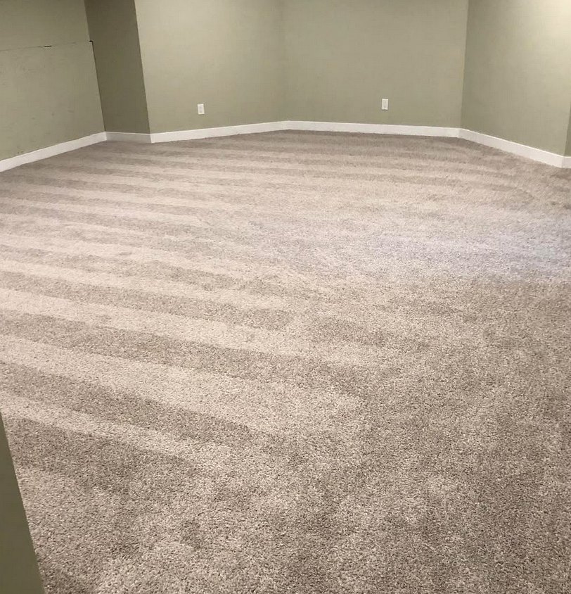 Freshly installed beige residential carpet
