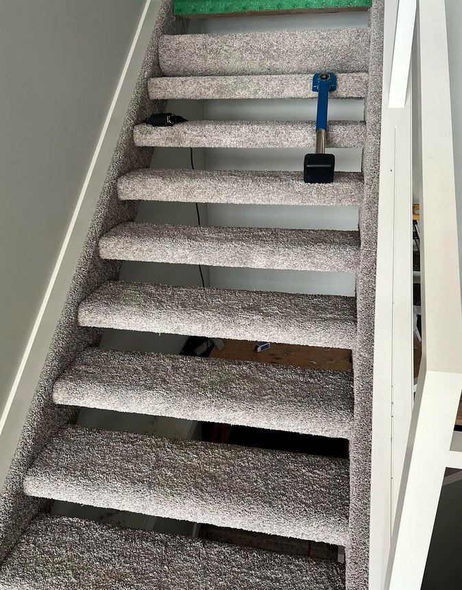 Grey residential carpet stairs